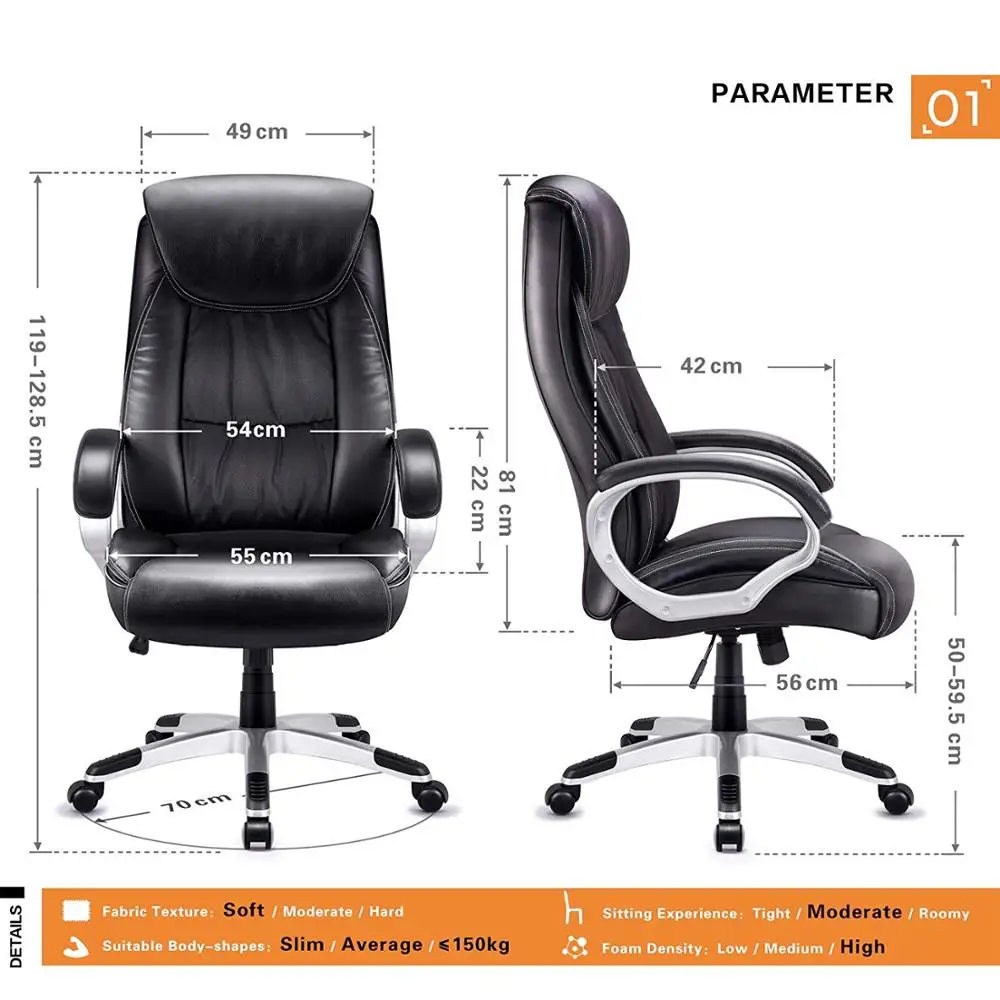 High-Back Executive Office Chair Faux Leather Large Seat Computer Desk Chair Ergonomic Design Adjustable Seat Height