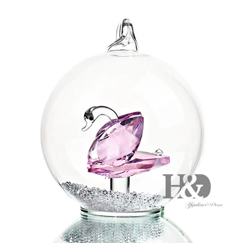 

H&D Crystal Glass Swan Figurine in a Glass Dome,Hanging Glass Christmas Balls Tree Ornaments Decoration,Xmas Gifts for Her