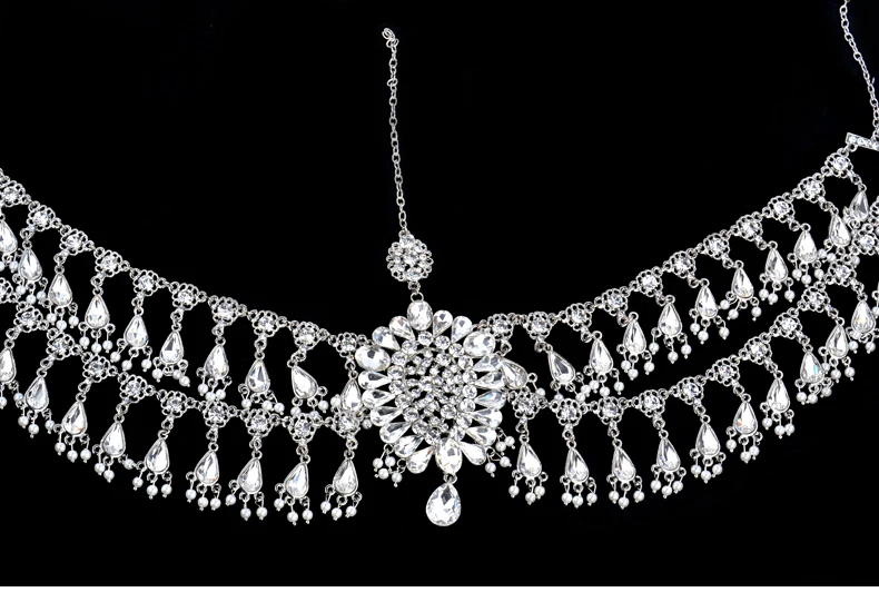 Joias de Perolas de noiva Casamento Coroa Tiara Cabeca Chains Liga Стразы enfetes de Cabelo Partido Crystal Cabelo манжета