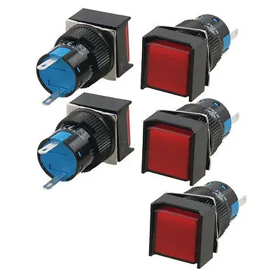 

5 Pcs DC 12V Red Square Cap Indicator Neon Light Accident Signal Lamp