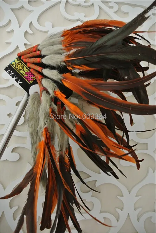 

Indian Feather Headdress orange and black handmade Indian Feather headdress american feather costumes war bonnet hat