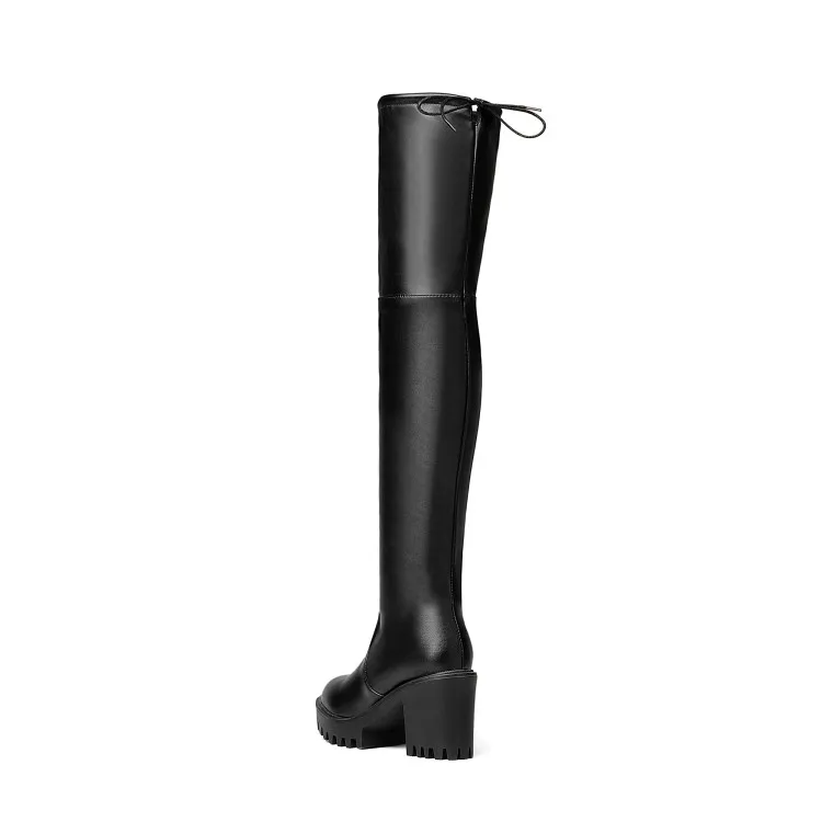 Quality Womens Boots Leather Over The Knee Platform Warm Boots Comfortable Thigh High Boots Square Toe Tall Boots MAZIAO