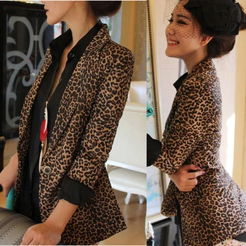 

2020 Spring Autumn Women Blazers New Long-Sleeved Leopard Small Suit Jacket Slim One Button Ladies Suit