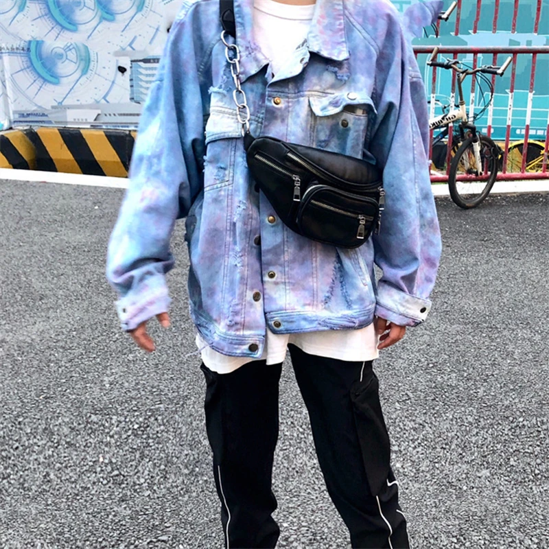 Высокая уличная джинсовая куртка с потертостями, мужская повседневная однобортная джинсовая уличная одежда, новая модная верхняя одежда в стиле хип-хоп, куртка