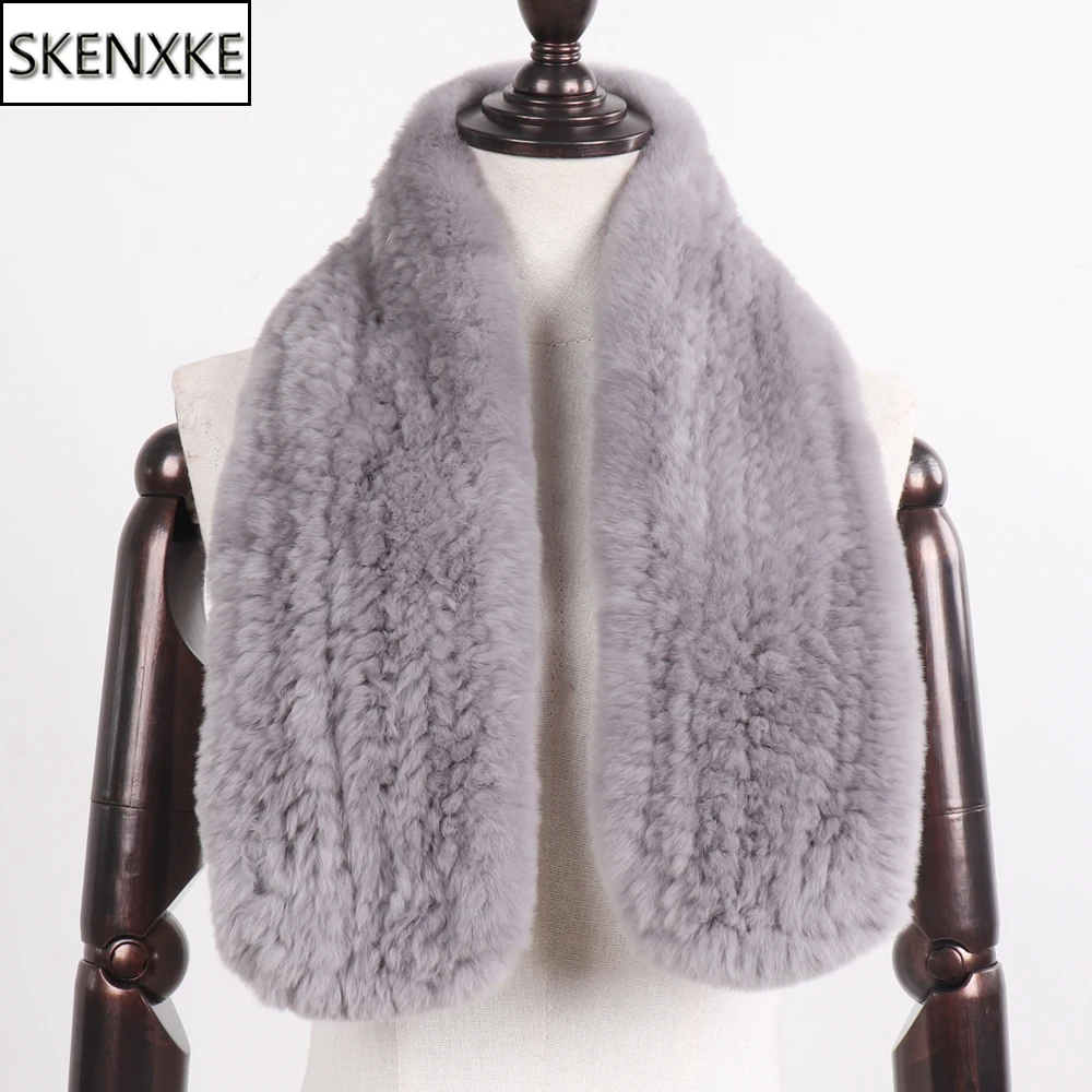 

New Style Women Real Rex Rabbit Fur Scarf Natural Warm Soft Rex Rabbit Fur Muffler Lady Winter Knit Real Rex Rabbit Fur Scarves