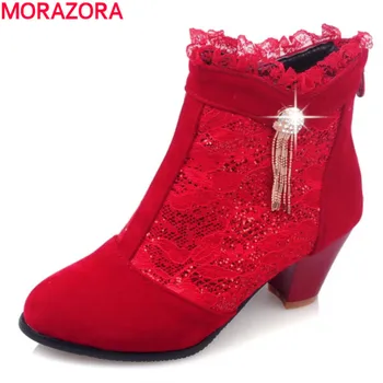 

MORAZORA Autumn 2020 hot sale high heel round toe women boots high quality fashion solid black sweet ankle boots