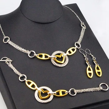 

AMUMIU small fashion jewelry sets for women Flower Rhinestone Stainless Steel Necklace Earring Bracelet HZTZ020