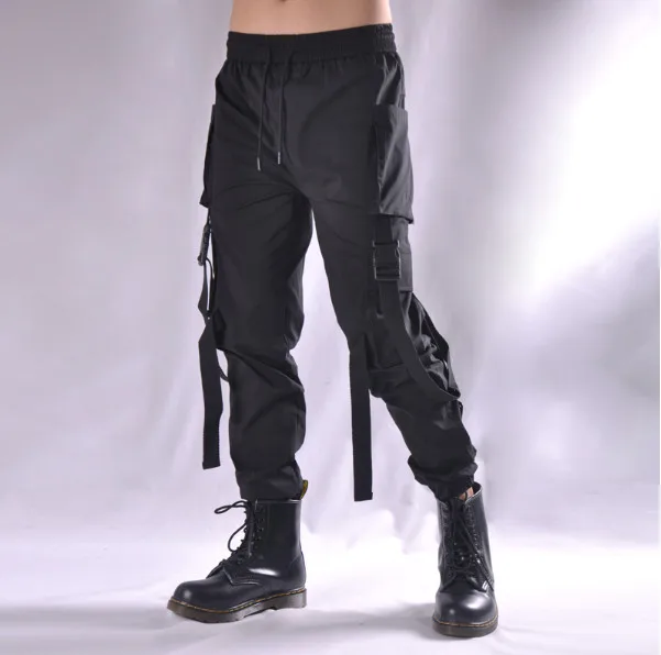 

Fake two-piece pants Ribbon hip-hop function beaming overalls men paratroopers tactical mnbvc pants loose harem pants