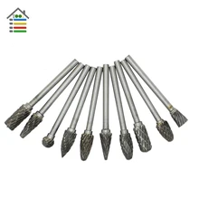 Double Lines 10pc Tungsten Carbide Rotary Burrs Tool Set for Dremel Accessories Milling Cutter Router Drill Bit Engraving Bits