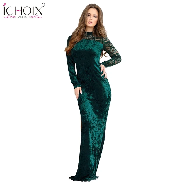 green velvet floor length dress