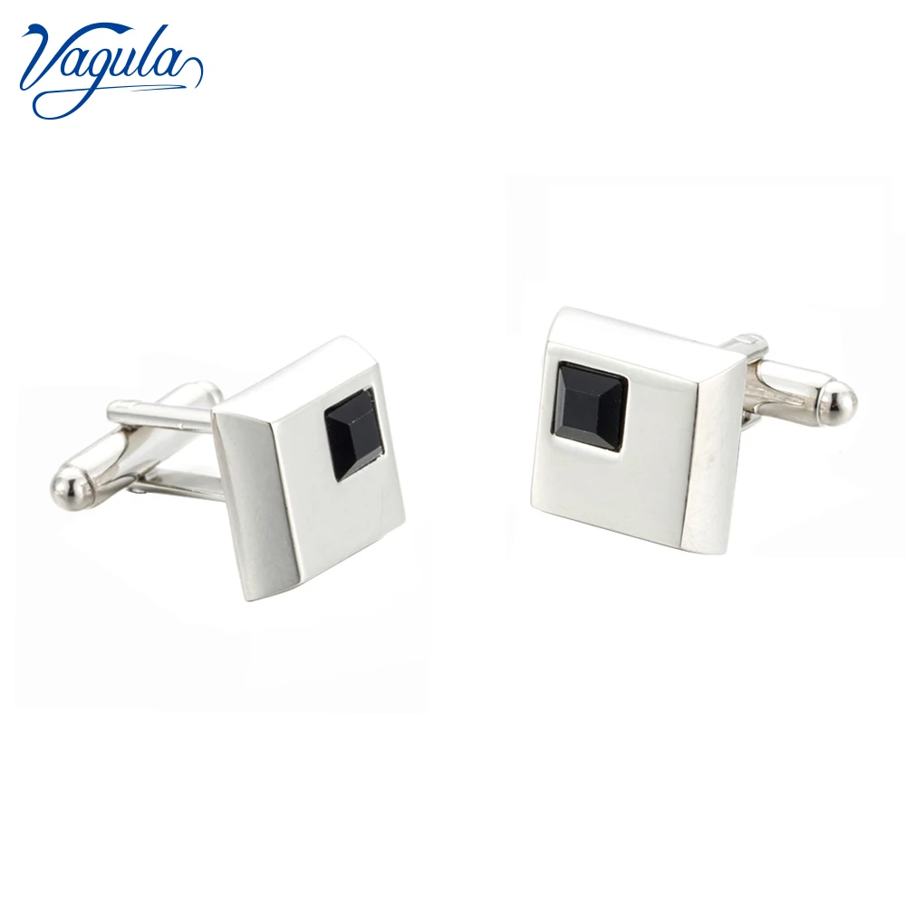 Vagula Men's Cuff Links Top Luxury Brand Square Button Black Crystal