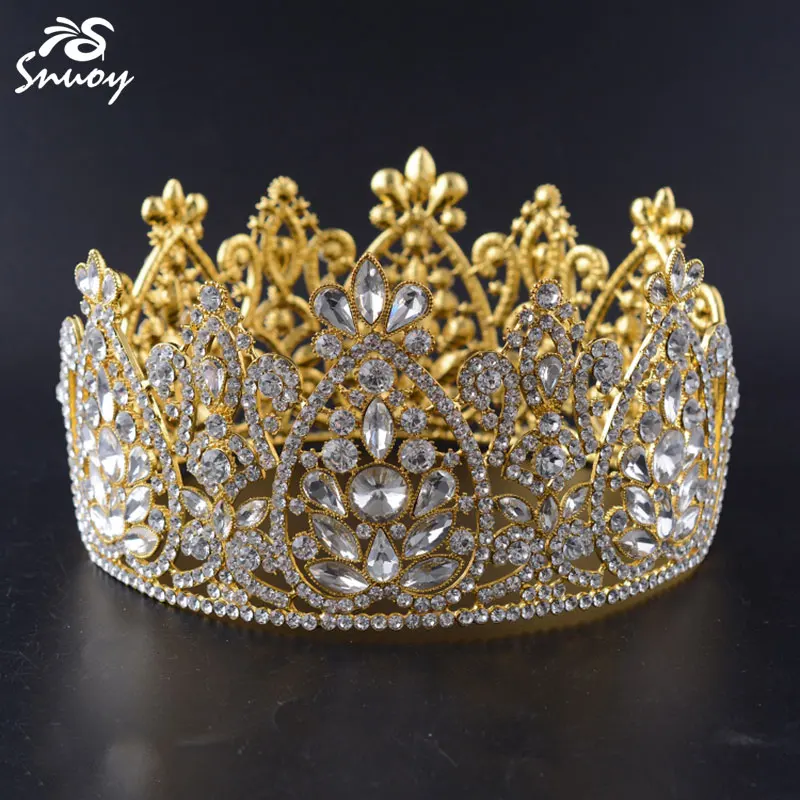 Snuoy Big Full Round Tiara Crowns Pageant Queen Halo Crystal Queen