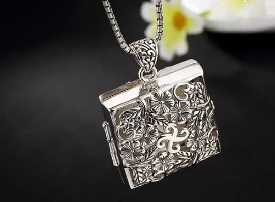 

Sterling S925 925 silver Pendant openable charm Hollow out flower ethnic vintage necklace