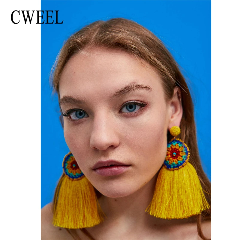 

CWEEL Long Tassel Earring Female 2019 Earrings For Women Drop Statement Bohemian Earrings Weave Earings Fashion Jewelry