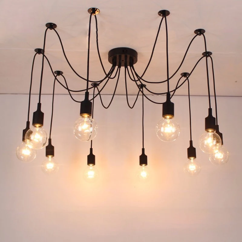 Винтажная люстра черный Лофт паук hanglamp lustre DIY E27 Регулируемая гостиная освещение