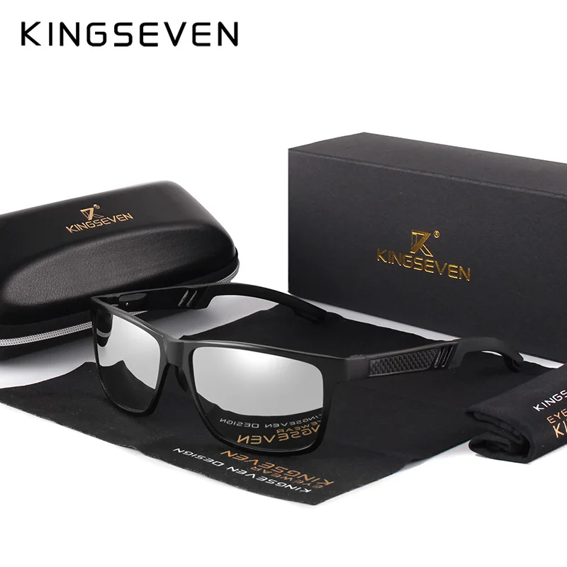Baratos KINGSEVEN 2019 aluminio cuadrado hombres mujeres polarizado revestimiento espejo gafas de sol para hombres