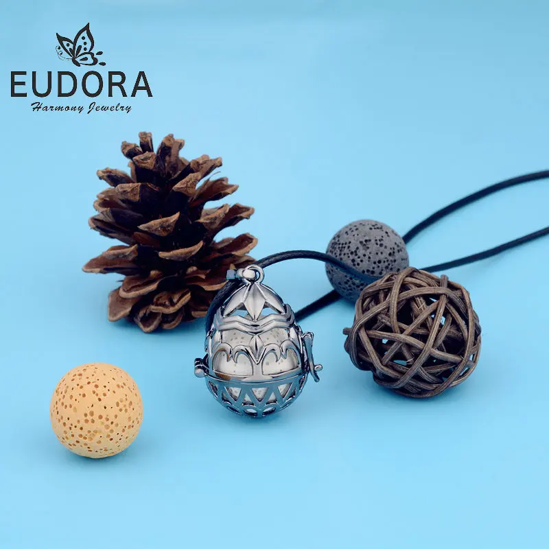 

Eudora DIY Pendant Black Aroma Diffuser Necklace Floating Locket Cage Pendant with 5PC Lava Stone Volcanic Necklace Nice gift