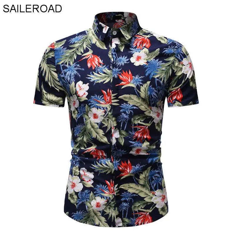 SAILEROAD Camisa Flores Hombre Мужская рубашка рубашки Гавайская Мужская рубашка с цветочным принтом облегающие топы с принтом Camisa Preta - Цвет: HZ23