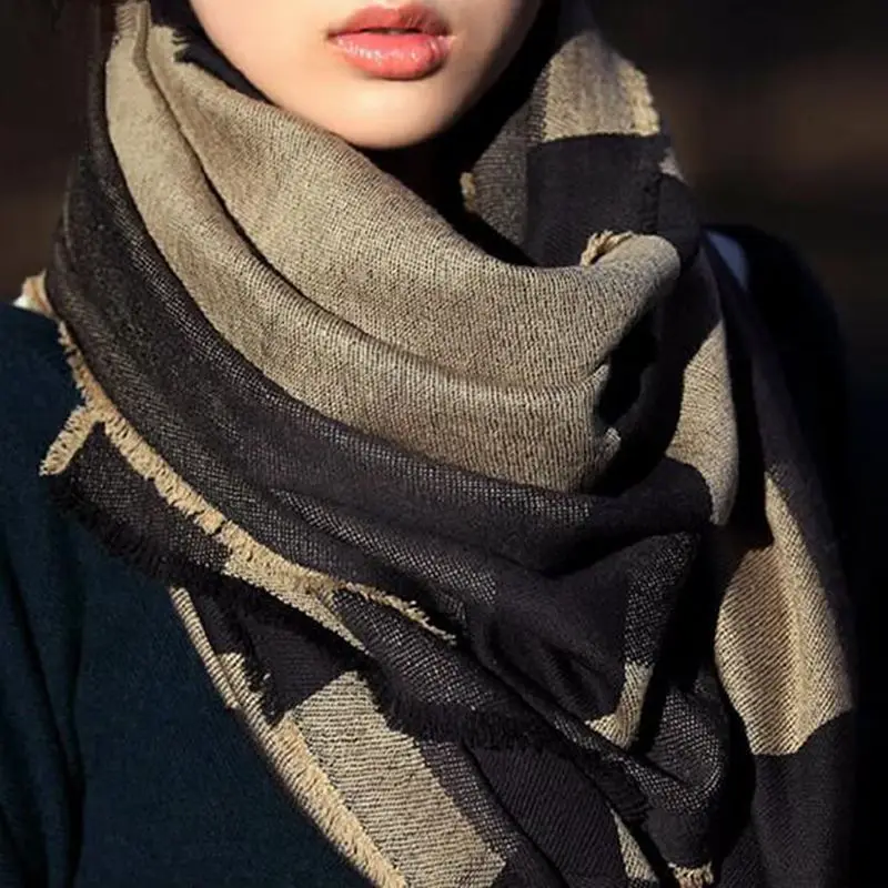 

Plaid 100% Wool Women Large Long Scarf Shawl Winter Wraps Pashmina Fashion British Style Thicken Warm 210x70cm