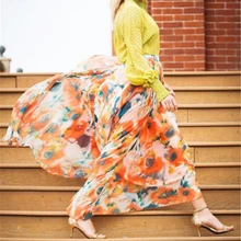 Новая BOHO Женская летняя весенне-осенняя Цветочная шифоновая длинная Макси Длинная Юбка Повседневная пляжная юбка