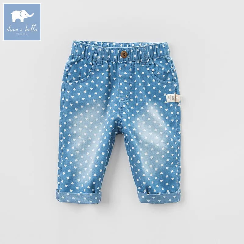 DB7325 dave bella джинсовые брюки для девочек модные детские с принтом сердца|jeans kids|children
