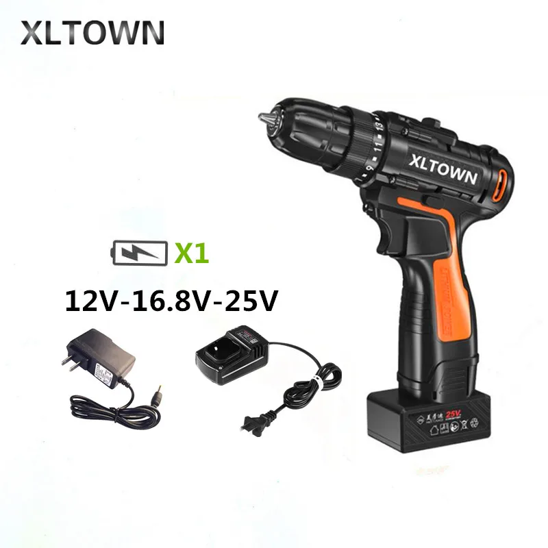 

XLTOWN 12/16.8/25V New Electric Screwdriver Household Cordless Drill Multifunction Hand Tools Power Tools Lithium battery drill