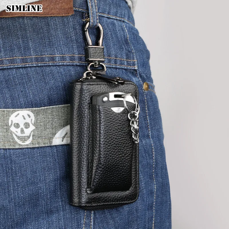Buy SIMLINE Genuine Leather Key Wallet Men Male Car Key Holder Keys Organizer