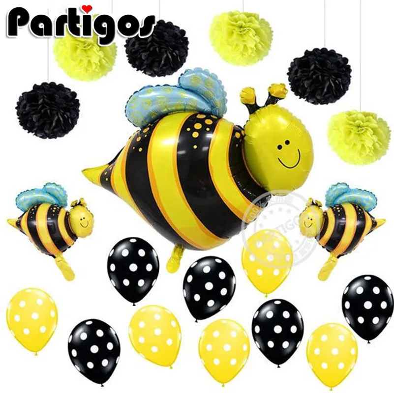 

19pcs Bee Ladybug Foil Balloons Paper Flowers Polka Dot Latex ballon Baby Shower Wedding Birthday Party Decorations Kids Gifts