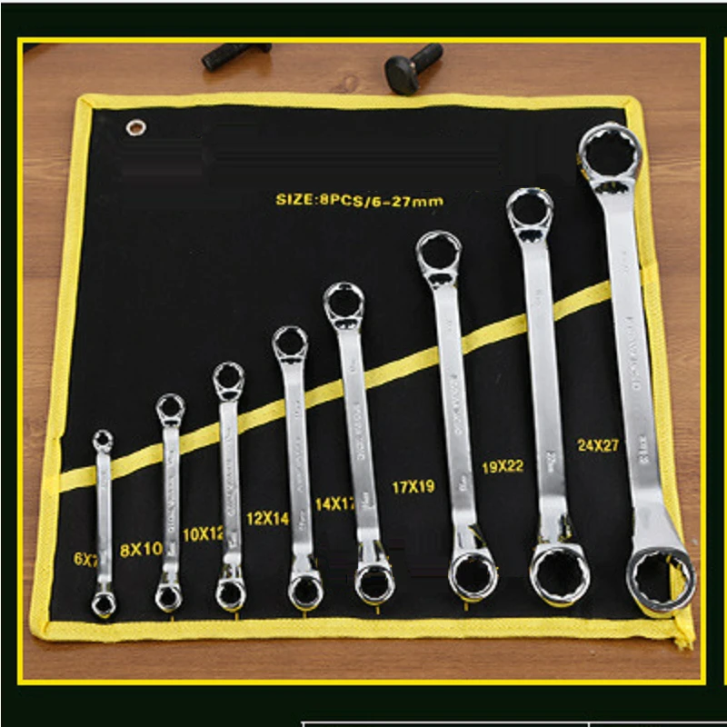 

8PC/ Set 6-27MM Box End Wrench Chrome-plated Plum Wrench Hand Tool Set Deep Offset Ring Double-headed Plum Wrench Set