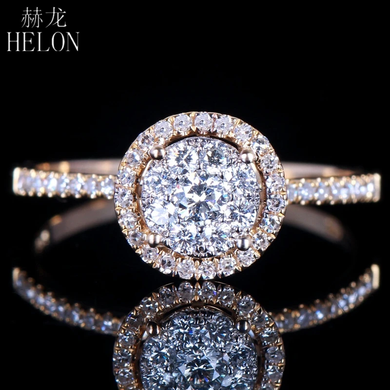 HELON Твердые 14 K White Gold 0.5CT H/SI круглая из натуральной бриллиантами Для женщин модное Ювелирное кольцо Обручение блестящие украшения кольцо