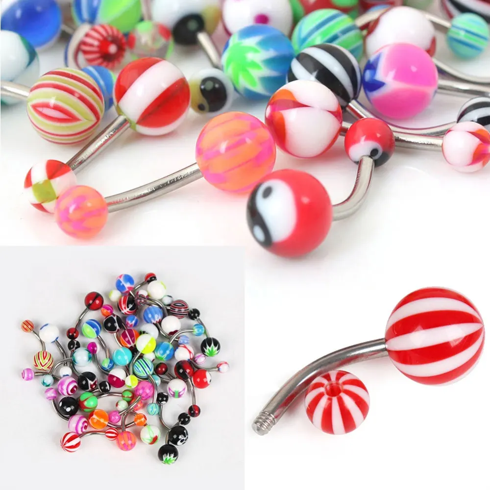 

30Pcs/Set Belly Rings Stainless Steel Body Piercing Jewelry Barbell Gauges Mixed Colors