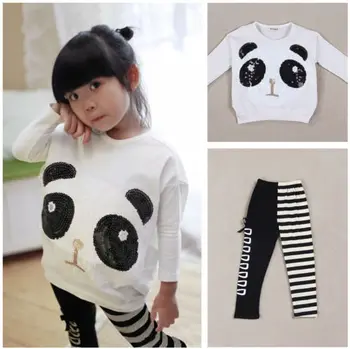 

Fashion Kids Baby Girls 2Pcs Sets Long Sleeve Panda T-Shirt Top+Striped Leggings