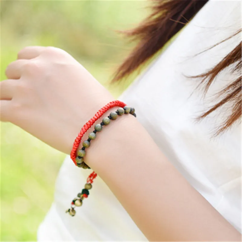 

new arrival women bracelet DIY weave red rope wood beaded double layer charm bracelets fashion jewelry accessories S088