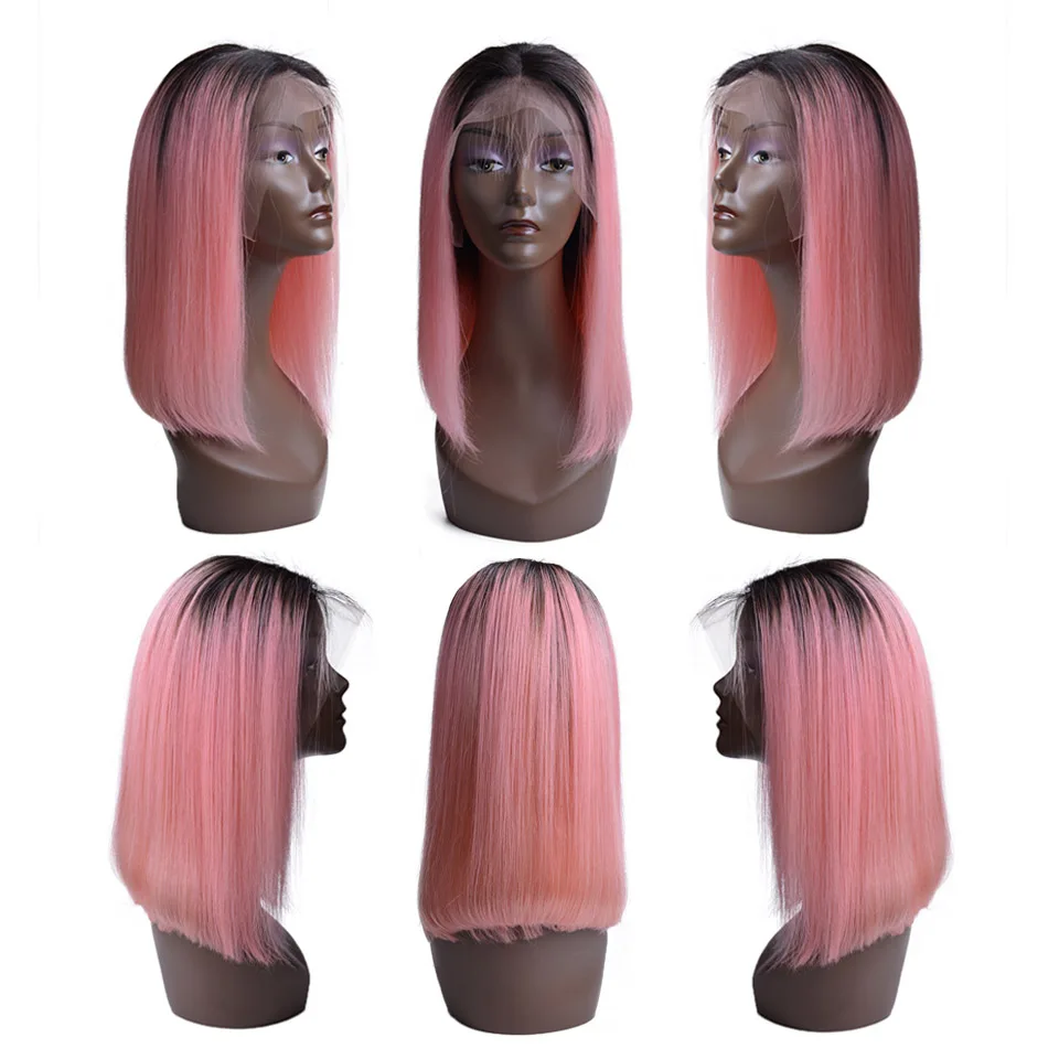 

USEXY Remy Wigs Human Hair Wig With Baby Hair 150% Short Wig 1B/Pink Peruvian Lace Front Human Hair Wigs For Black Women