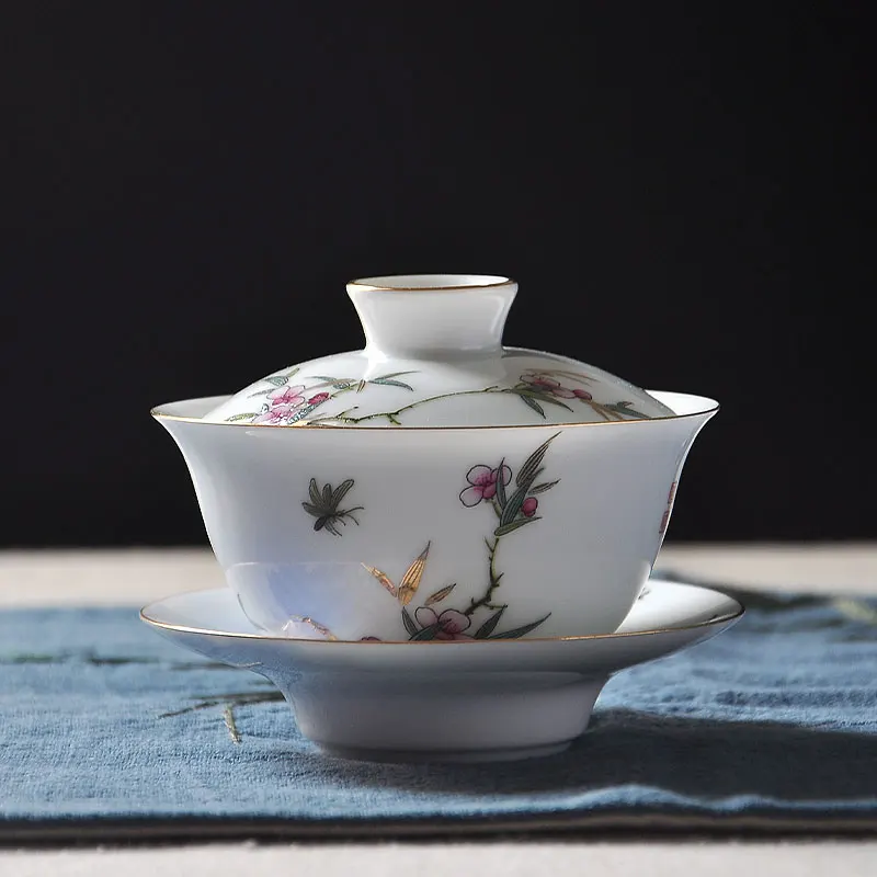 150 мл Gaiwan Керамика фарфор мелкой рельефным узором чайная посуда Чай ware Чай церемонии мастер Чай миска с крышкой набор блюдец