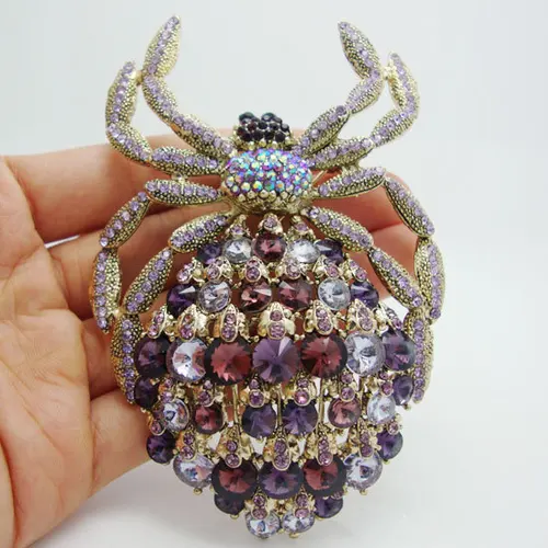 Buy New Classic Spider Brooch Luxury Purple Rhinestone Crystal Gilded Animal Large Brooches Pin Pendant
