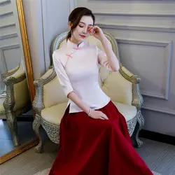 Шанхай история Новинка 2019 года распродажа 3/4 рукав китайский Cheongsam Топ Традиционный китайский Топ Женская блузка рубашка