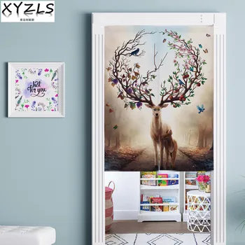 

XYZLS Customized Europe Cotton Linen Kitchen Curtains Bedroom Nordic Elk Door Curtain Living Room Door Valance Half Curtains