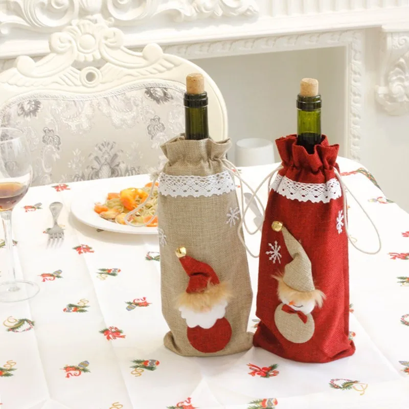 

1Pc Christmas Wine Bottle Cover Bags Set Santa Claus Snowman Deer Bottle Cover Clothes Decoration New Year Xmas Dinner Party