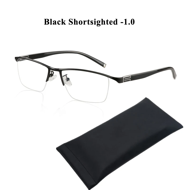 black myopia 1.0 Zilead металл защита от солнца фотохромные готовые близорукость очки для мужчин половина рамки бизнес близорукие очки УФ - Цвет оправы: black myopia 1.0