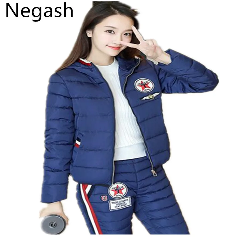 New 2017 Down Coat Tracksuit Winter Jacket Pants female
