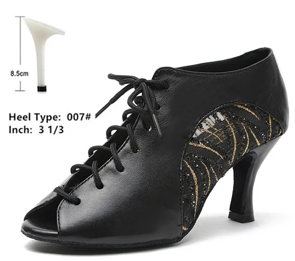 Профессиональная женская Обувь для бальных и латиноамериканских танцев; кожаная обувь для танго черного и красного цветов; женская обувь с открытым носком для сальсы; женская туфли для латинских танцев кожаные - Цвет: black 8.5cm