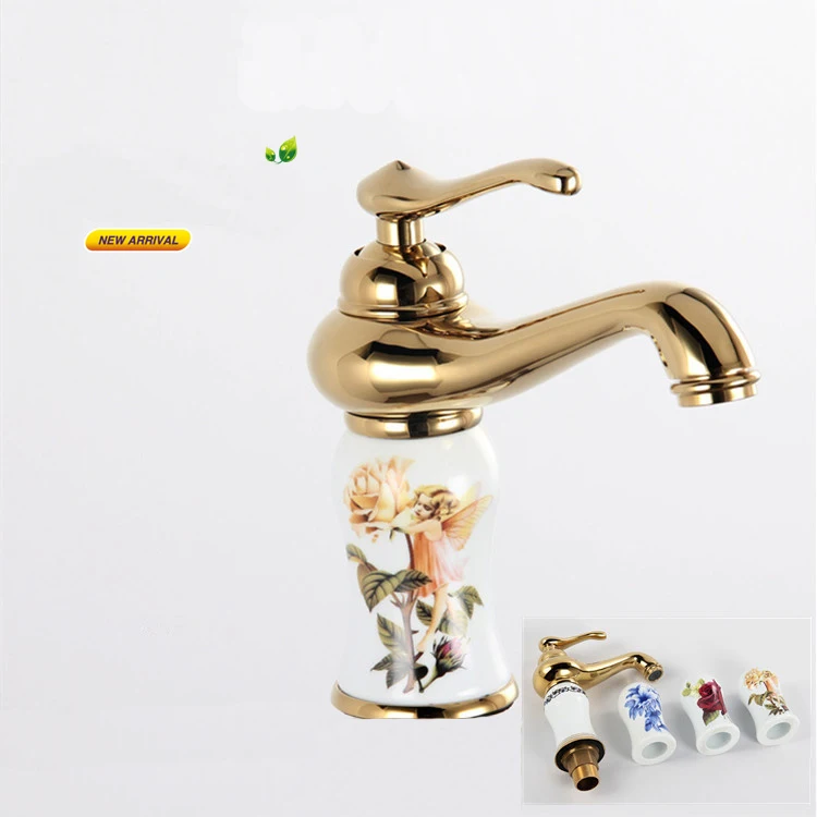 اليورو الذهب تصفيح الفاخرة حوض للحمام صنبور واحدة مقبض الغرور بالوعة خلاط صنبور الماء النحاس و اليشم حوض بالوعة صنبور