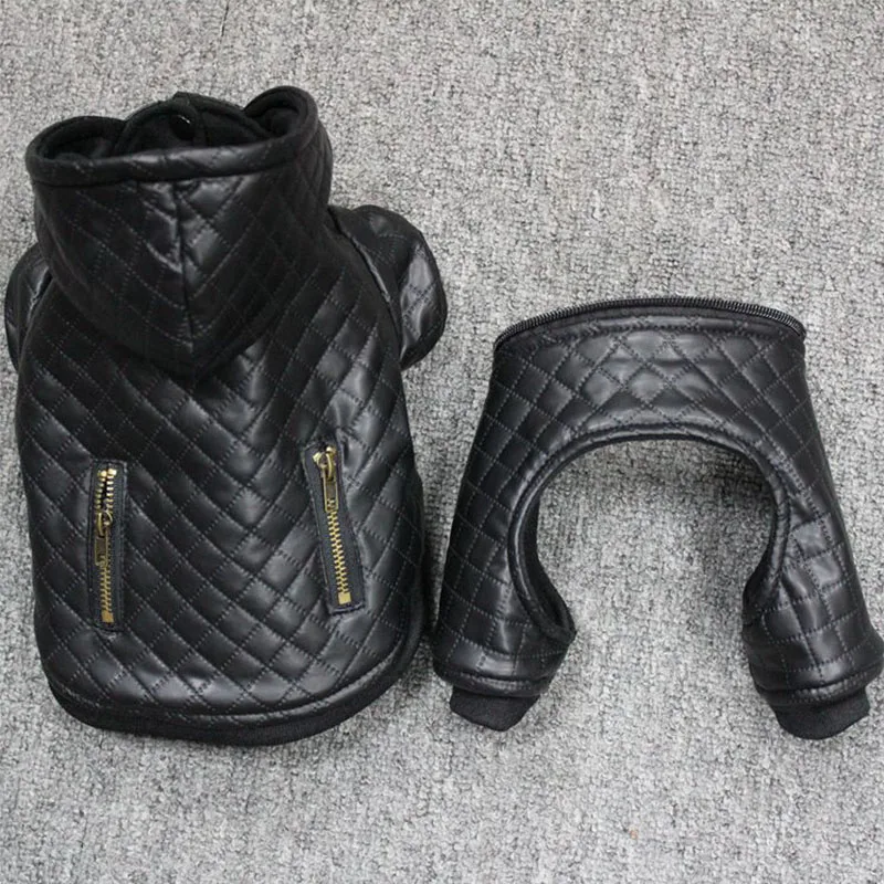 

2018 Leather Pet Clothes for Dogs for Small Dogs Winter Dog Coat Chihuahua Jacket Warm Four Legs Hooded Dog Costume Pet Clothing