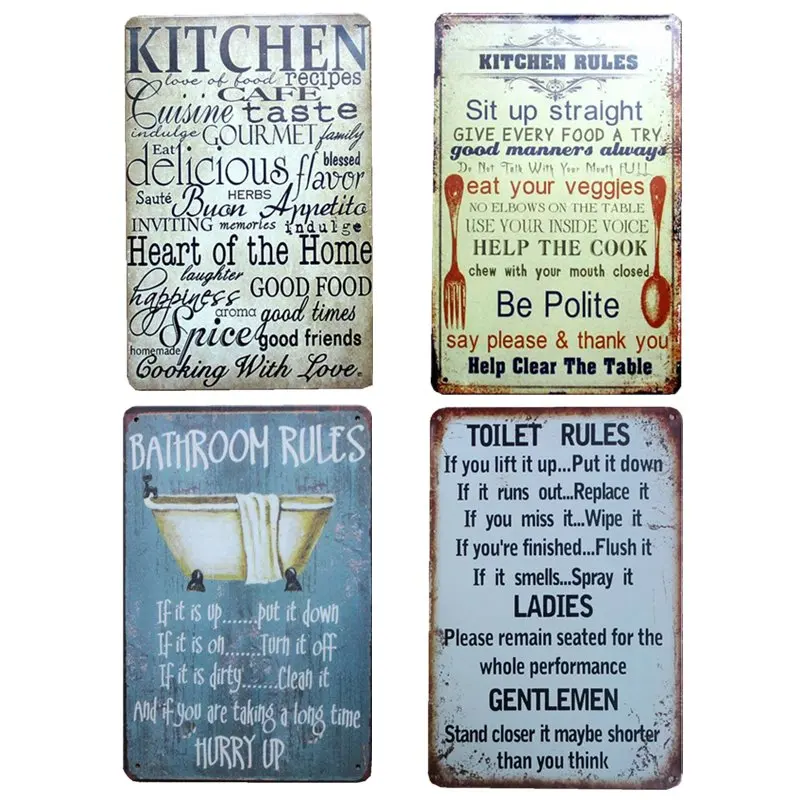 Ванная, туалет, кухня правило знаки бляшки настенные плакаты жестяная тарелка кофе бар клуб гараж украшения домашний декор 20x30 cm