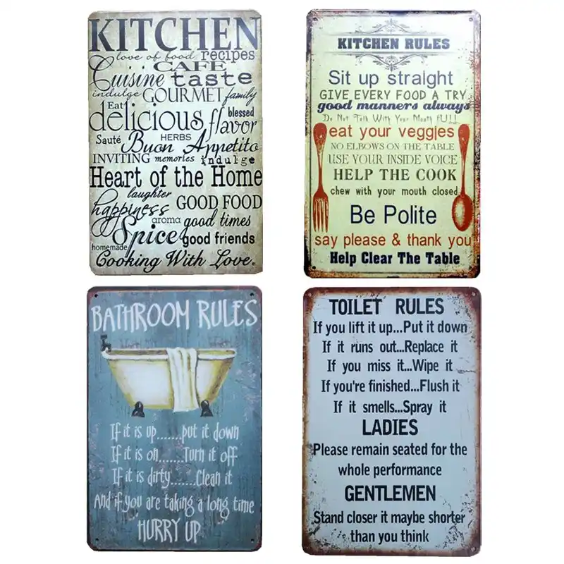 Bathroom Toilet Kitchen Rule Signs Plaques Wall Posters Tin Plate Signs Plaques Wall Posters Tin Plate