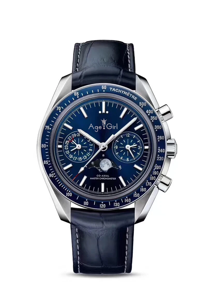 

Luxury Brand New Men Automatic Mechanical Watches Speed Black Blue Leather Canvas Luminous Moonphase Watch Dark Ceramic Bezel