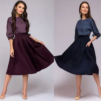 

Latest Style Women's Sexy Vintage Autumn Three Quarter Sleeve Dress Swing Pinup Retro Casual Housewife Party Ball Midi Dress