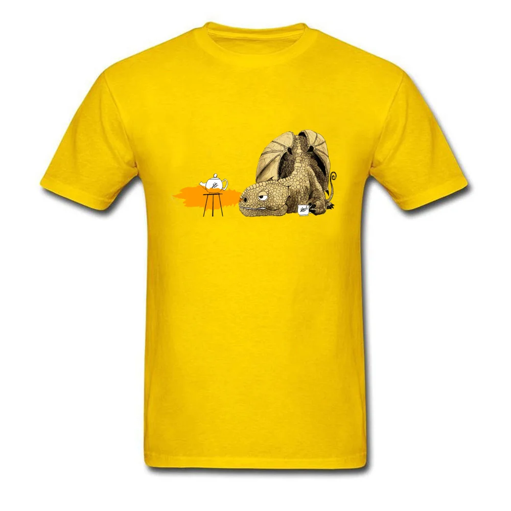  Male T-shirts Dragon making Tea Casual Tops Shirts Cotton Fabric O-Neck Short Sleeve Geek Tee Shirt Summer/Autumn Dragon making Tea yellow
