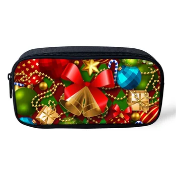 

THINK Merry Christmas Bowknot Bell Women Make up Bag Polyester Pen Pouch for Child School Stationery Gift Nice Kids Pencilcase